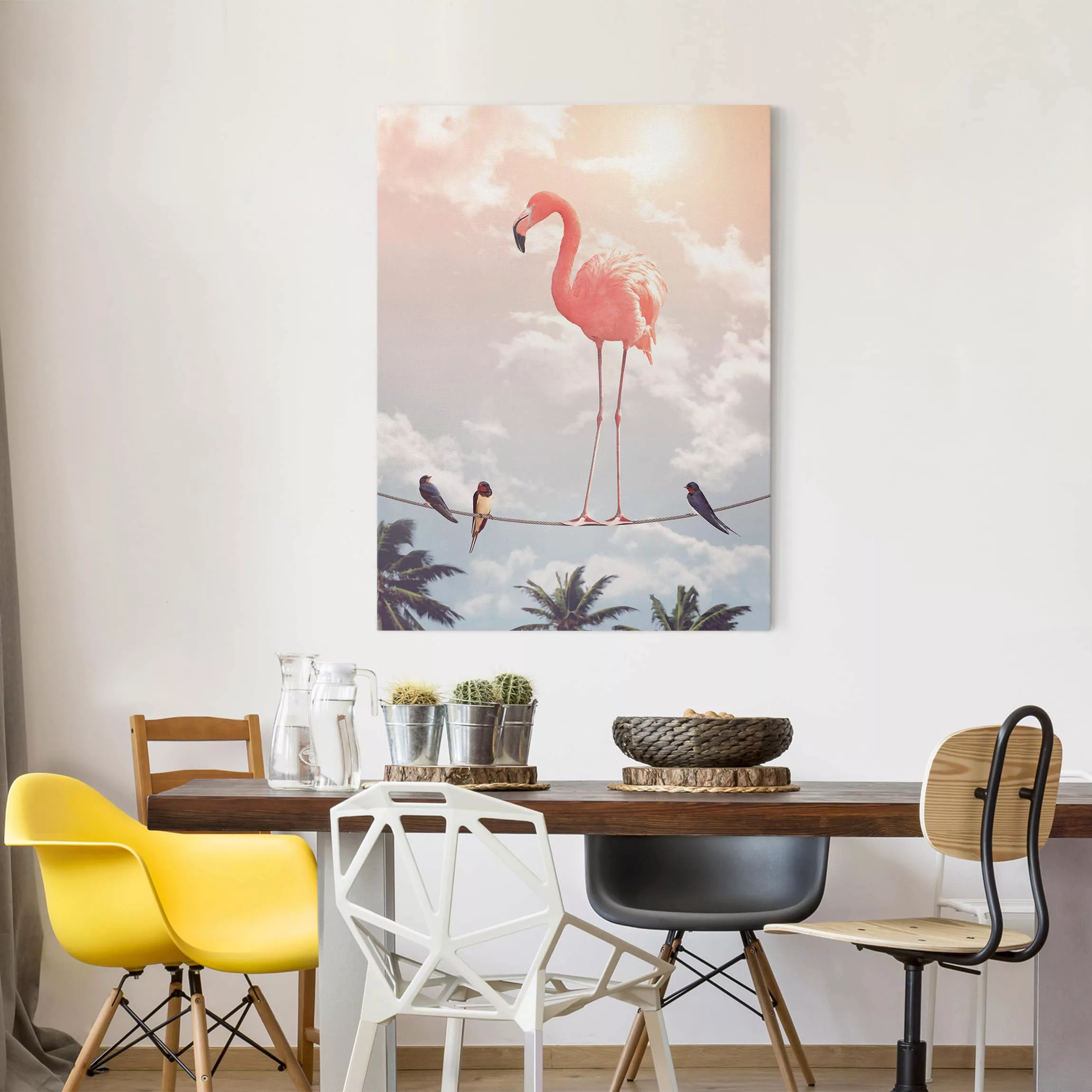 Leinwandbild Tiere - Hochformat Himmel mit Flamingo günstig online kaufen