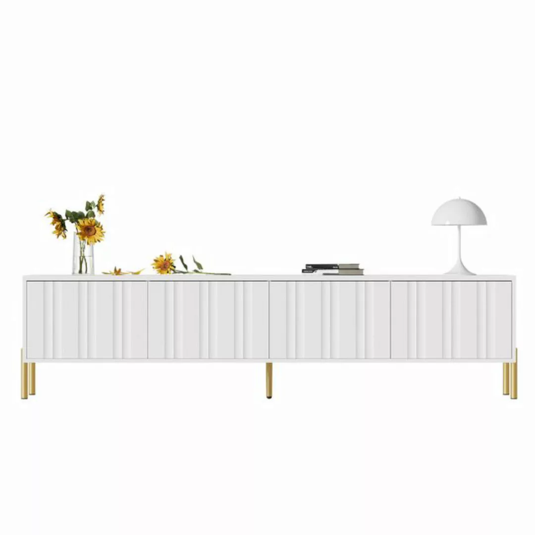 Ulife TV-Schrank goldene Tischbeine, gerilltes Türdesign, H48/B190/T38cm (1 günstig online kaufen