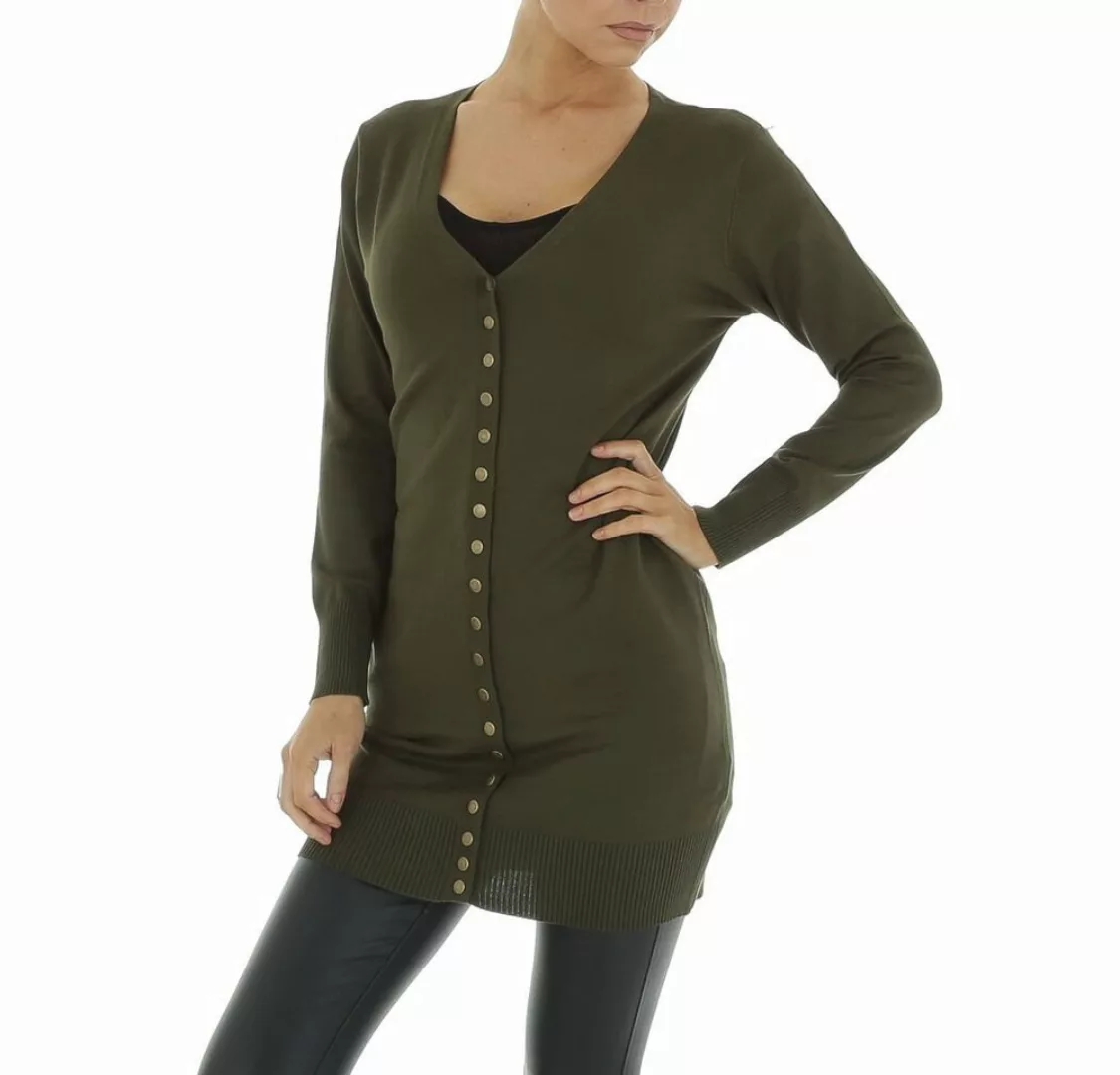 Ital-Design Strickjacke Damen Freizeit Stretch Longpullover in Khaki günstig online kaufen