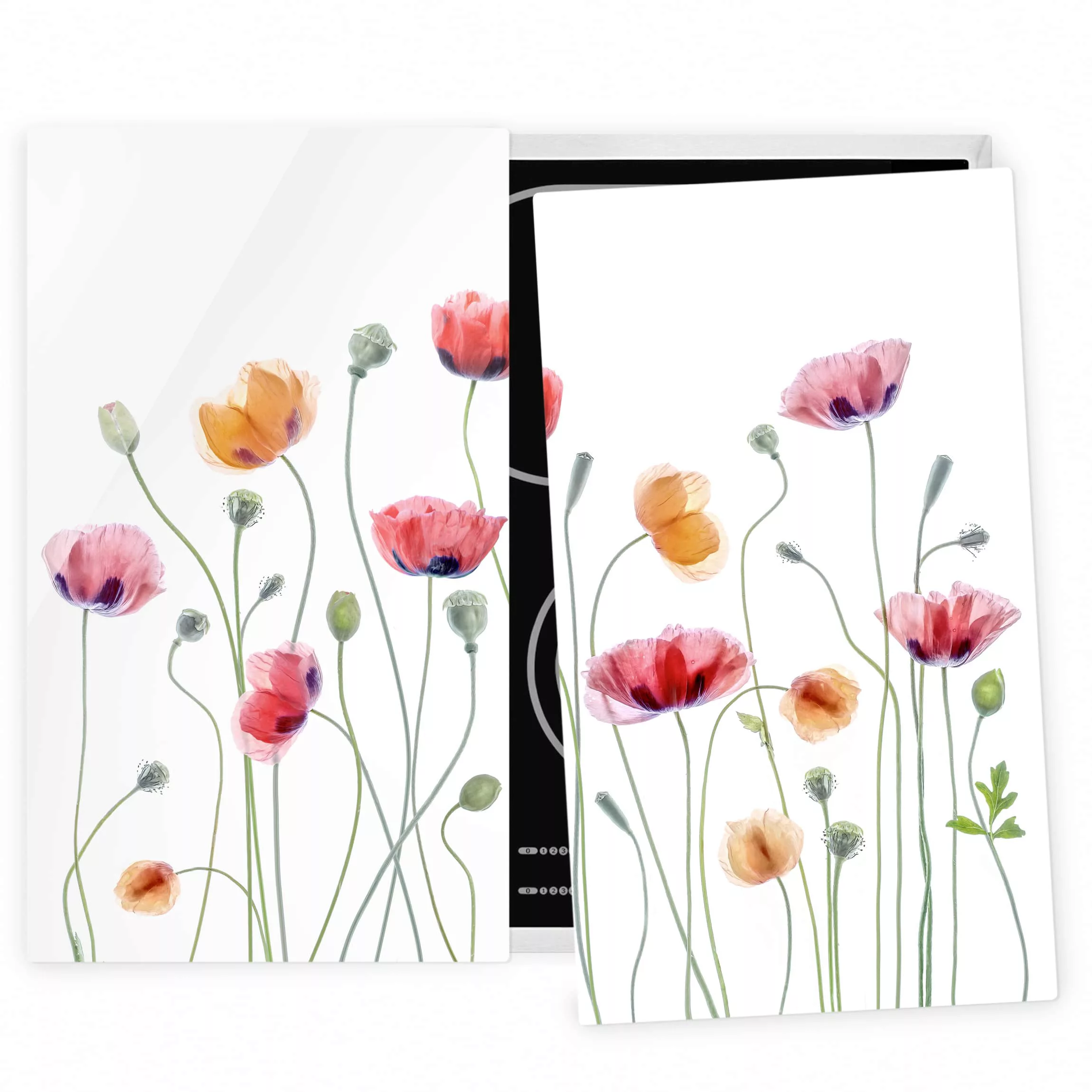 2-teilige Herdabdeckplatte Glas Blumen Klatschmohn Party günstig online kaufen