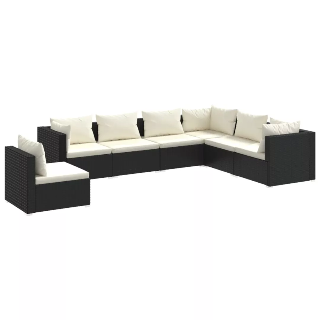 Vidaxl 7-tlg. Garten-lounge-set Mit Kissen Poly Rattan Schwarz günstig online kaufen