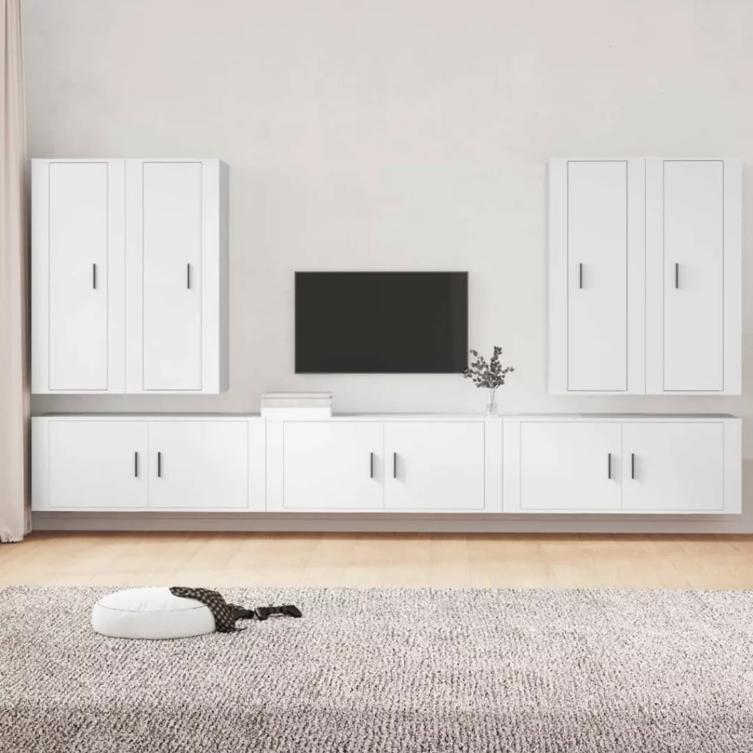 vidaXL TV-Schrank 7-tlg. TV-Schrank-Set Weiß Holzwerkstoff (7-St) günstig online kaufen