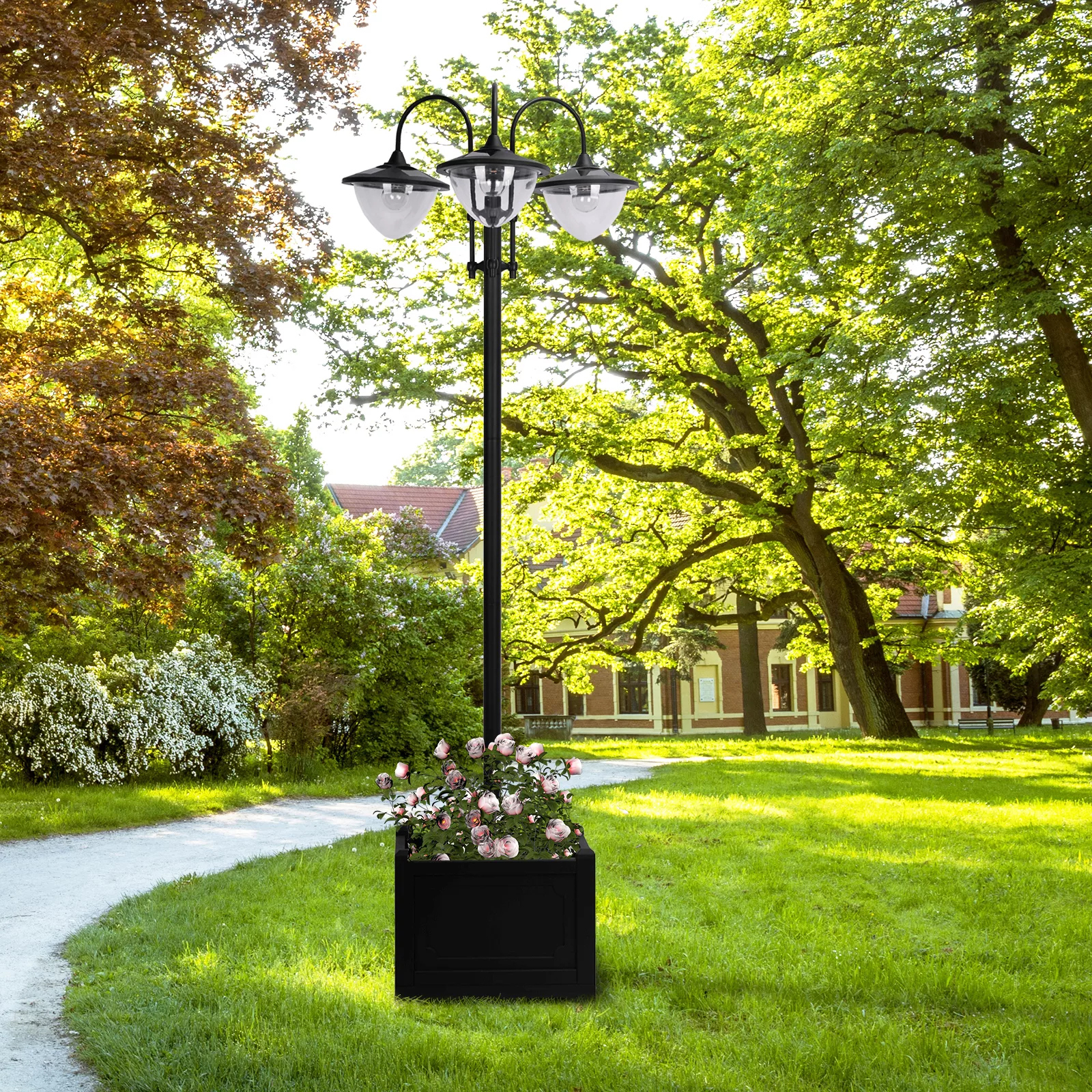 Outsunny Solarleuchte  Gartenlicht 3-köpfige Lampe mit Blumentopf-Basis, Wa günstig online kaufen