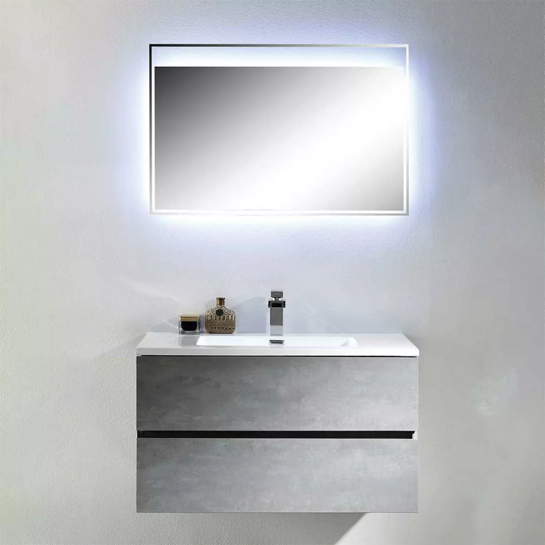 Design Badmöbel Kombination im Beton Grau Dekor LED Beleuchtung (zweiteilig günstig online kaufen