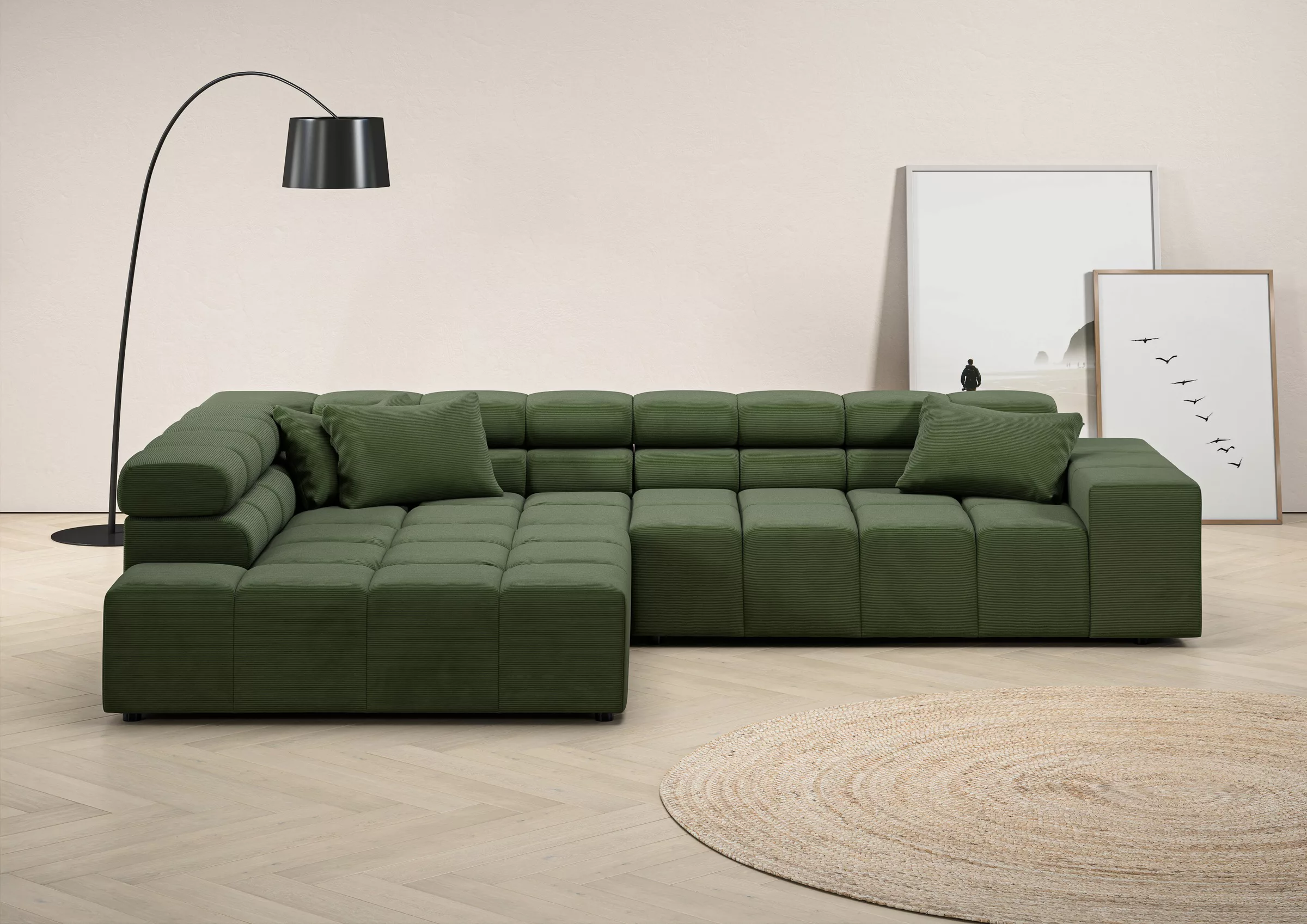 INOSIGN Ecksofa "Ancona incl. Kopfteilverstellung, Zierkissen Breite 319cm, günstig online kaufen