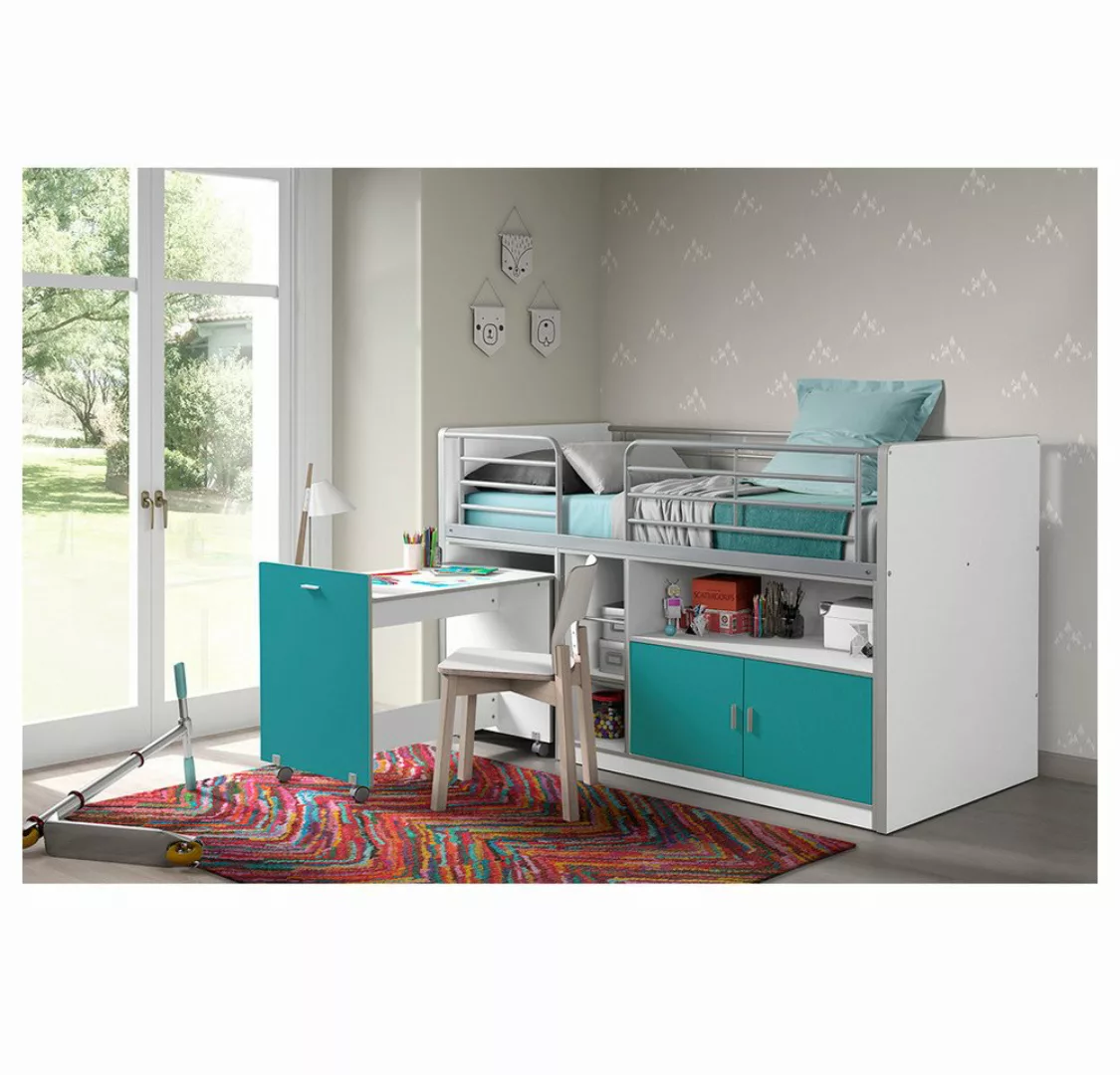 Lomadox Kinderbett, 90x200cm, mit rollbarem Schreibtisch und Stauraum, weiß günstig online kaufen