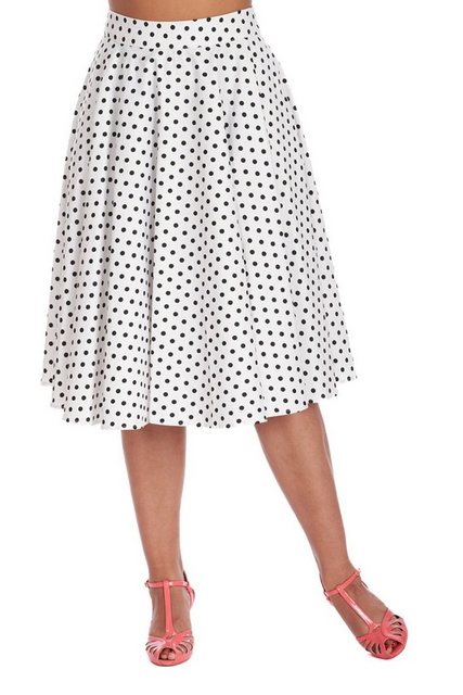 Banned A-Linien-Rock Polka Dot Days Weiß Retro Vintage Swing Skirt günstig online kaufen