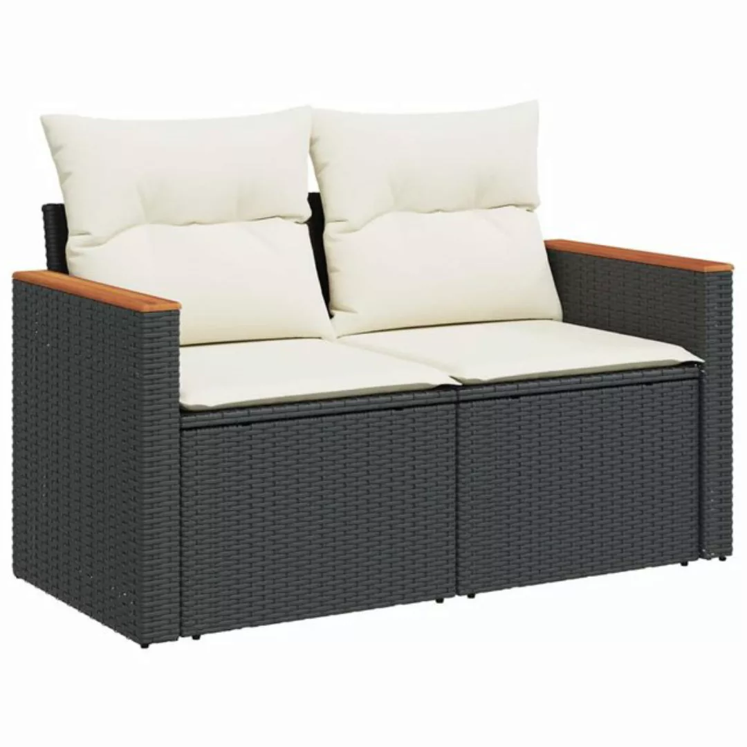 vidaXL Loungesofa Gartensofa mit Kissen 2-Sitzer Schwarz Poly Rattan, 1 Tei günstig online kaufen