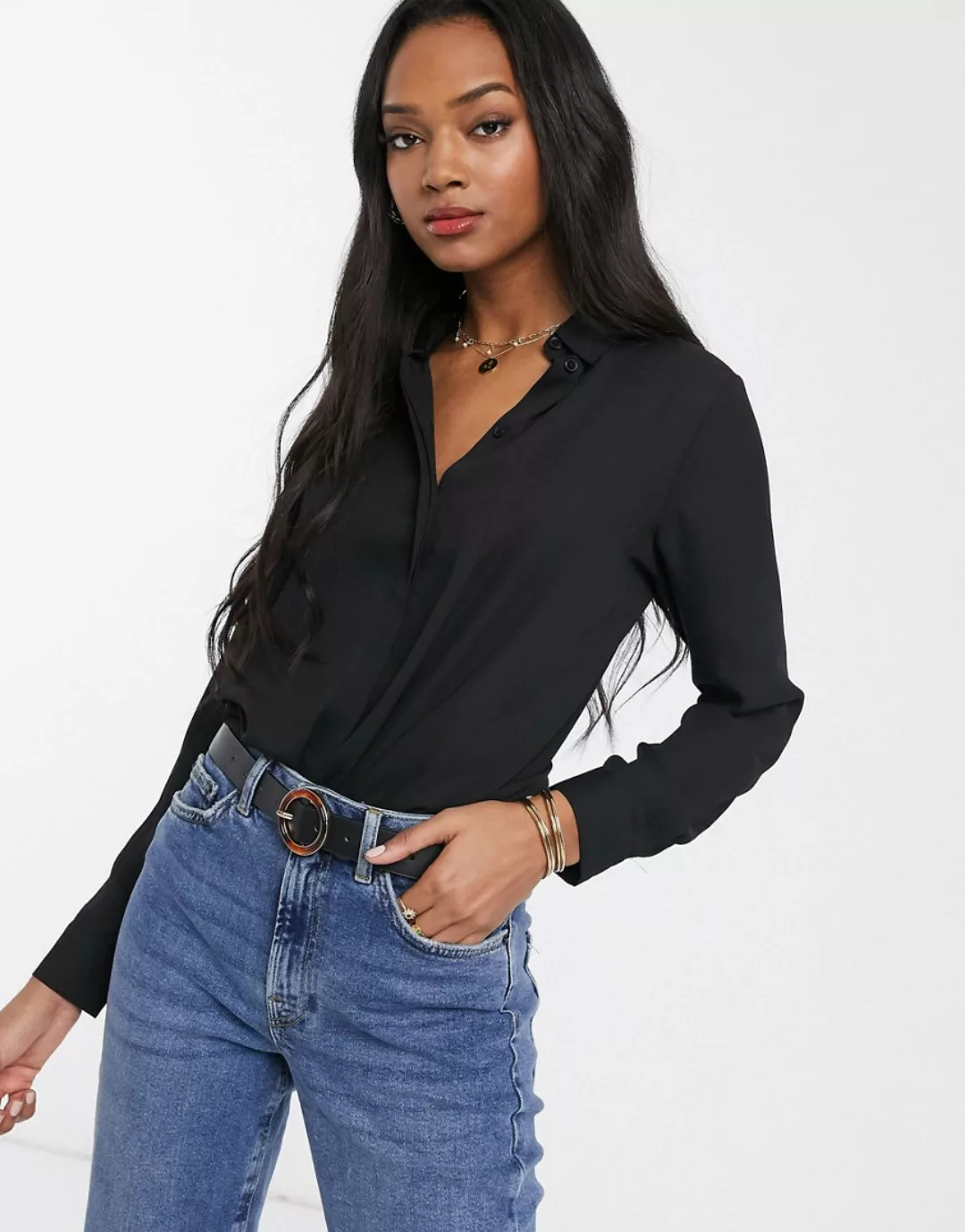 ASOS DESIGN – Weiches, langärmliges Hemd in Schwarz günstig online kaufen