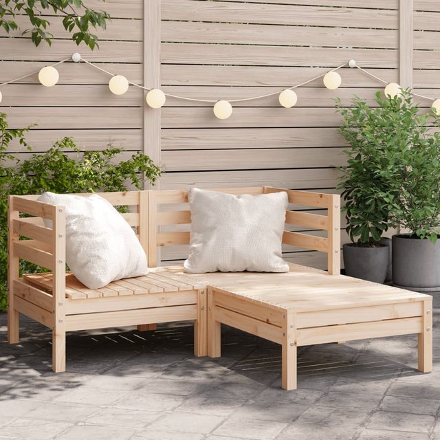 vidaXL Loungesofa Gartensofa 2-Sitzer mit Hocker Massivholz Kiefer, 1 Teile günstig online kaufen