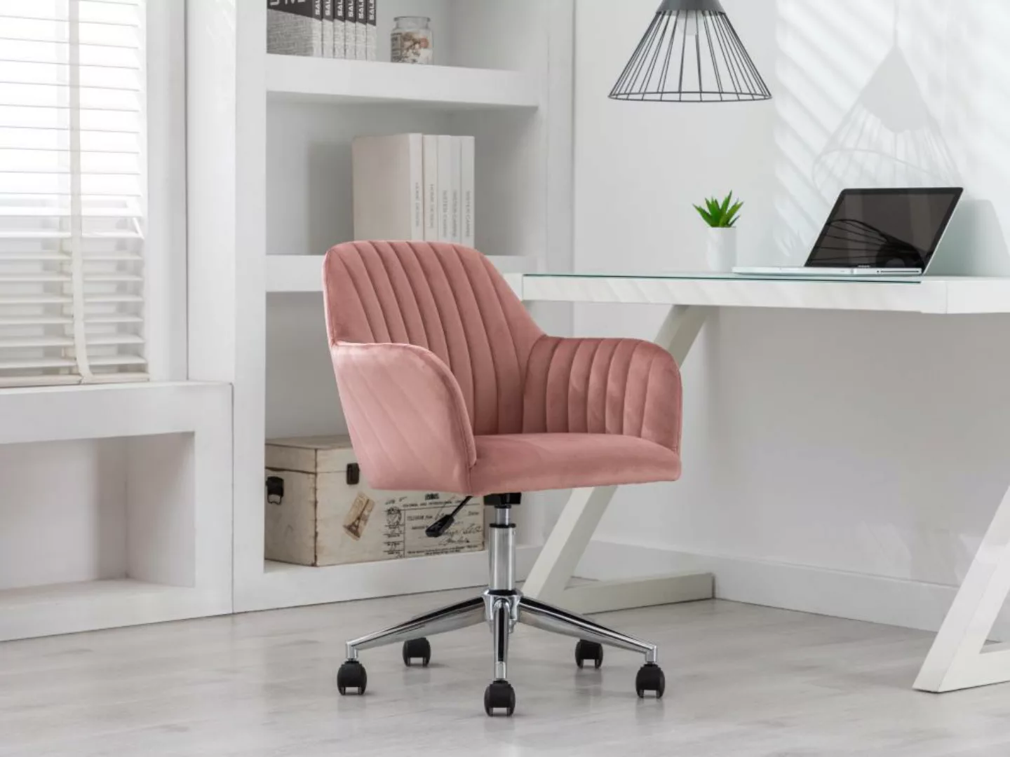 Bürostuhl höhenverstellbar - Samt - Rosa - ELEANA günstig online kaufen