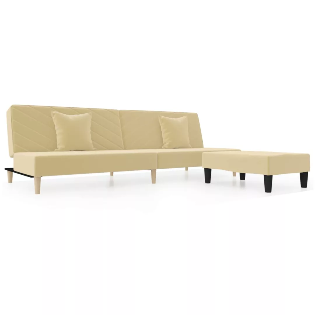 Schlafsofa 2-sitzer Mit 2 Kissen Und Fußhocker Creme Samt günstig online kaufen