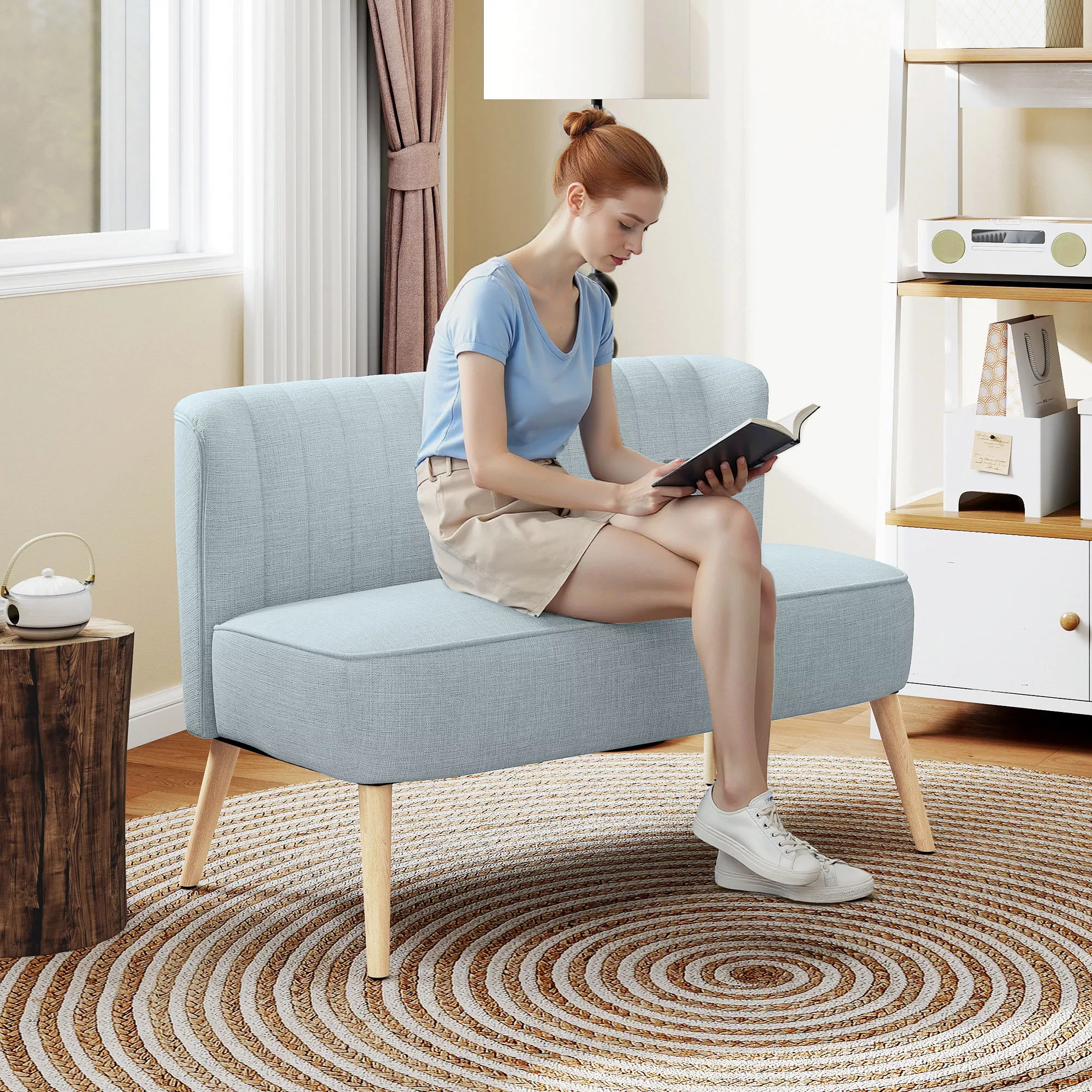HOMCOM 2-Sitzer Stoffsofa, kleines Zweisitzer Sofa, Sofa pflegeleicht, Holz günstig online kaufen