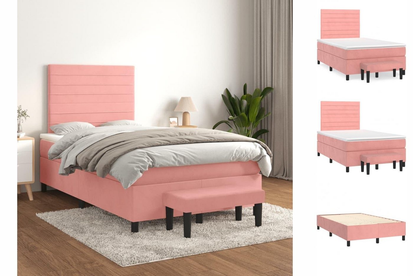 vidaXL Bettgestell Boxspringbett mit Matratze Rosa 120x200 cm Samt Bett Bet günstig online kaufen