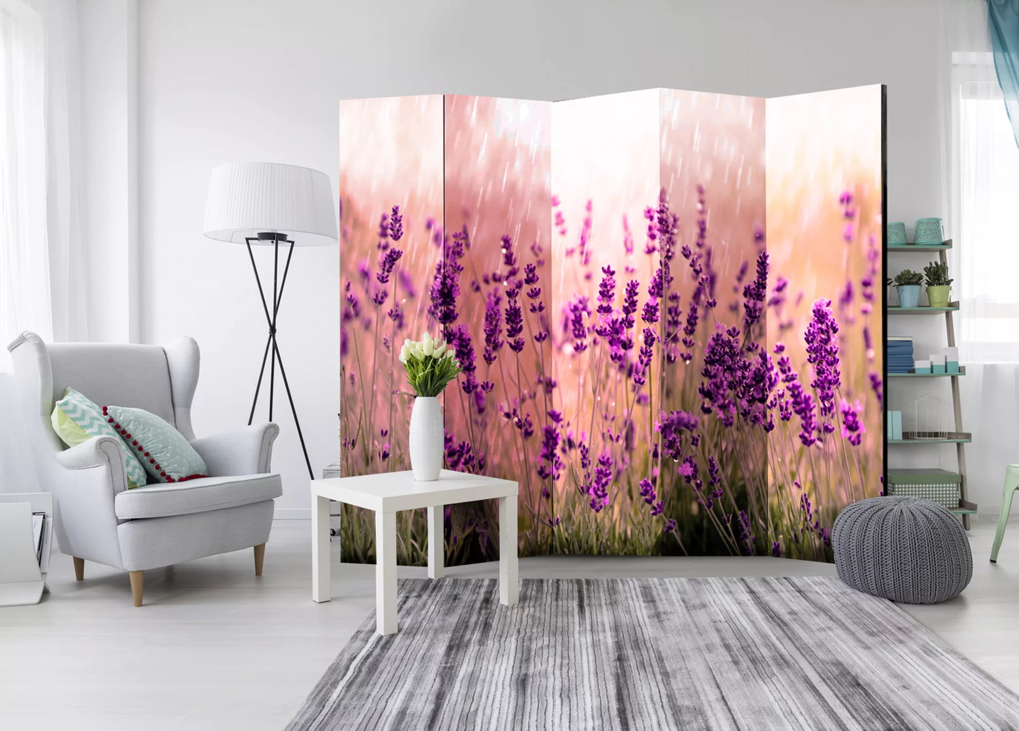 5-teiliges Paravent - Lavender In The Rain Ii [room Dividers] günstig online kaufen