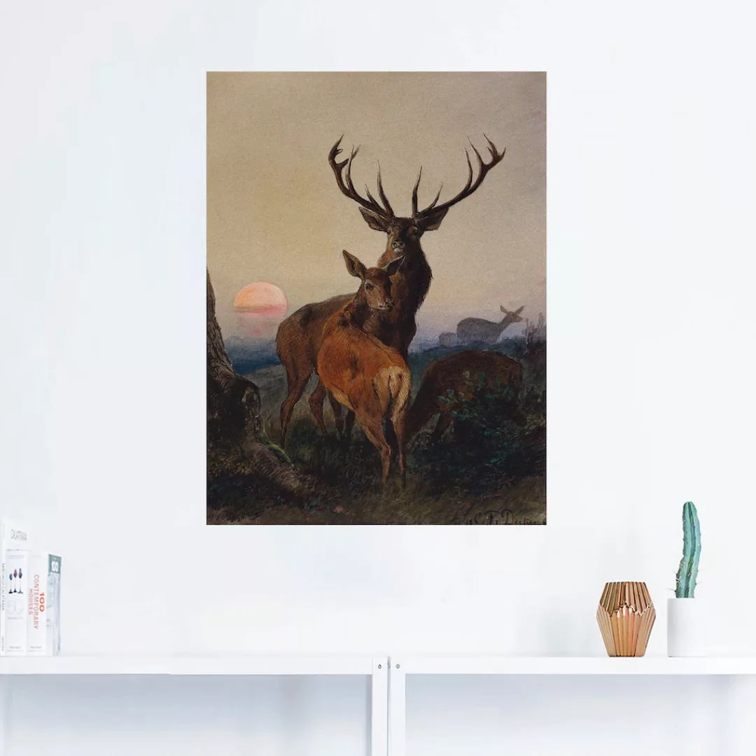 Artland Wandbild "Hirsch und ein Reh bei Sonnenuntergang", Wildtiere, (1 St günstig online kaufen