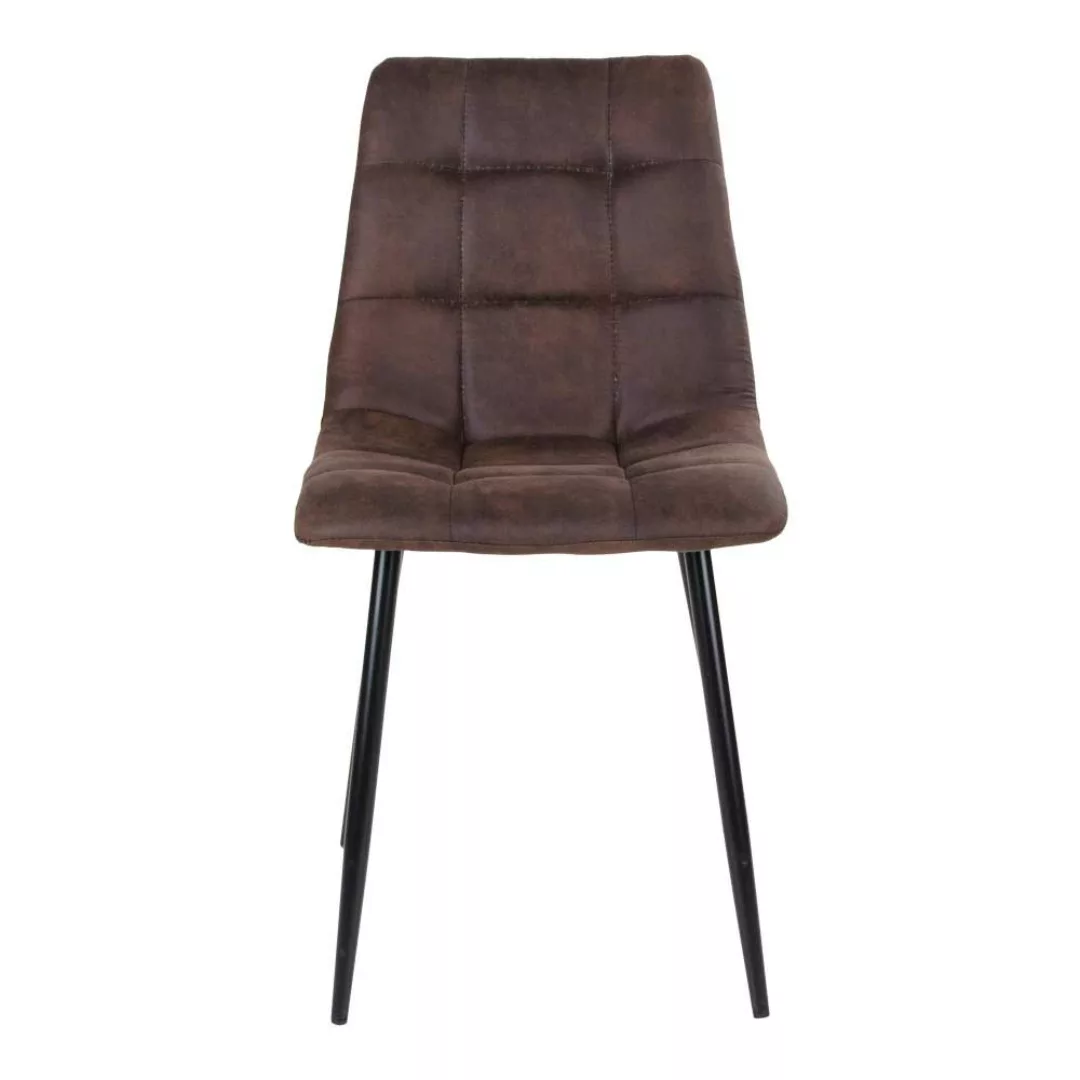 Esstisch Stühle aus Microfaser in Dunkelbraun Stahl in Schwarz (2er Set) günstig online kaufen