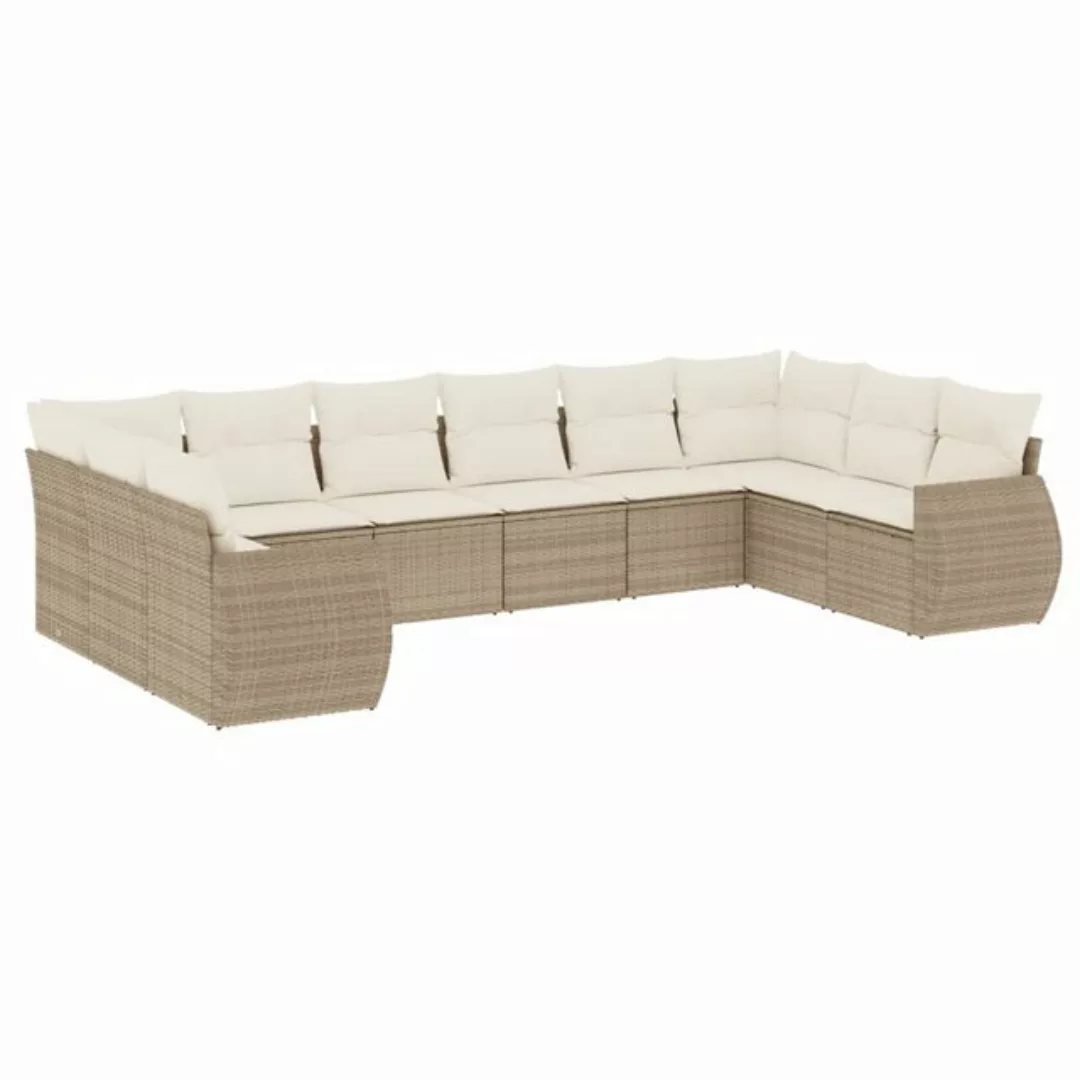 vidaXL Sofaelement 10-tlg. Garten-Sofagarnitur mit Kissen Beige Poly Rattan günstig online kaufen