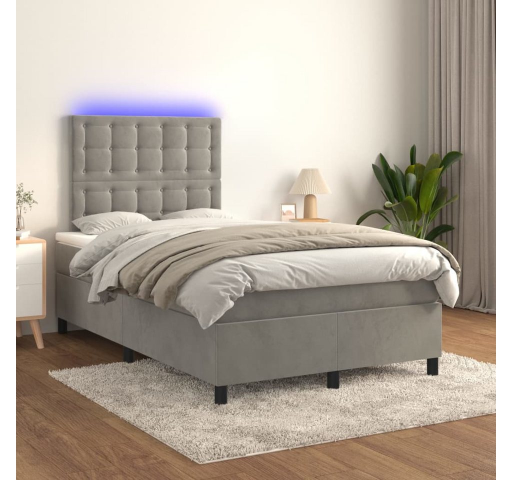 vidaXL Boxspringbett Boxspringbett mit Matratze LED Hellgrau 120x200 cm Sam günstig online kaufen