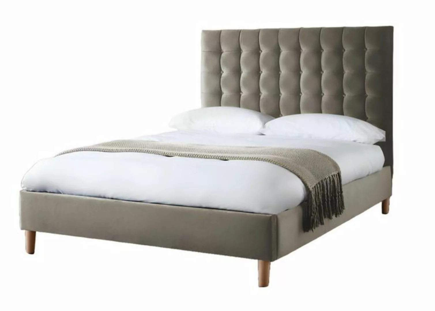 Xlmoebel Bett Neu: Luxuriöses graues Samtstoff-Doppelbett im Chesterfield-D günstig online kaufen