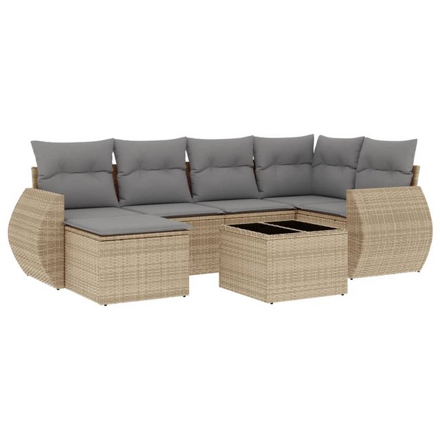 vidaXL Sofaelement 7-tlg. Garten-Sofagarnitur mit Kissen Beige Poly Rattan günstig online kaufen