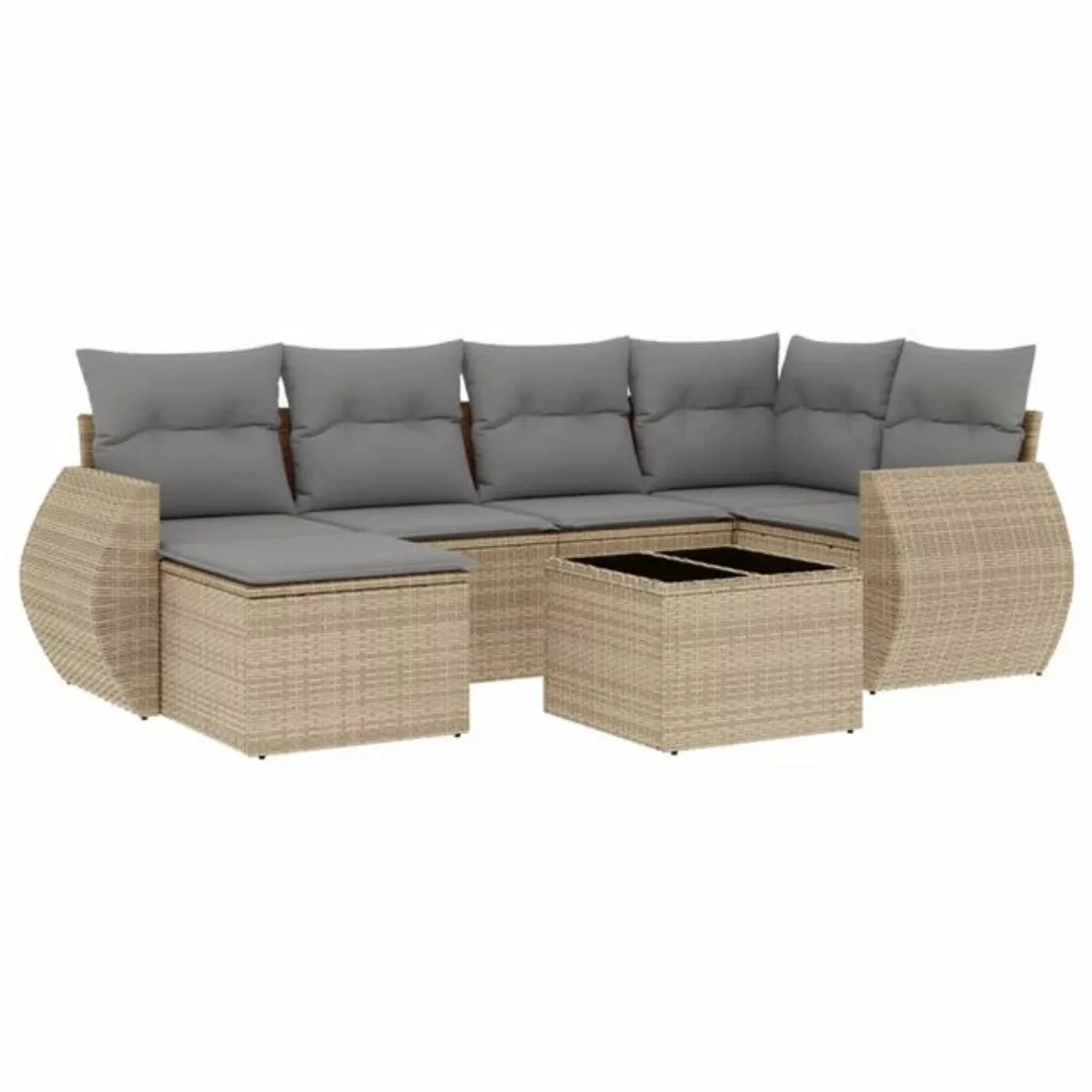 vidaXL Sofaelement 7-tlg. Garten-Sofagarnitur mit Kissen Beige Poly Rattan günstig online kaufen