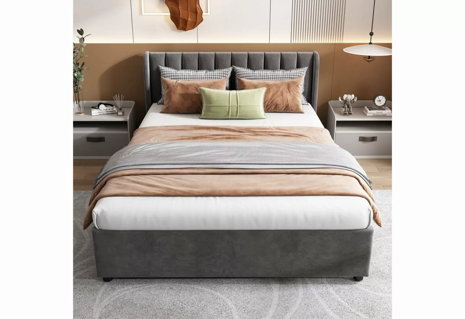 SOFTWEARY Polsterbett (Doppelbett mit Lattenrost und 2 Schubladen, 140x200 günstig online kaufen