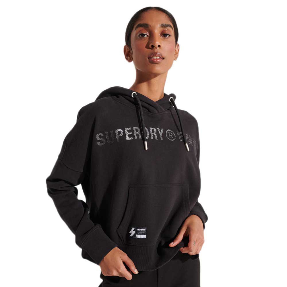 Superdry Corp Logo Foil Crop Hood Pullover L Black 2 günstig online kaufen