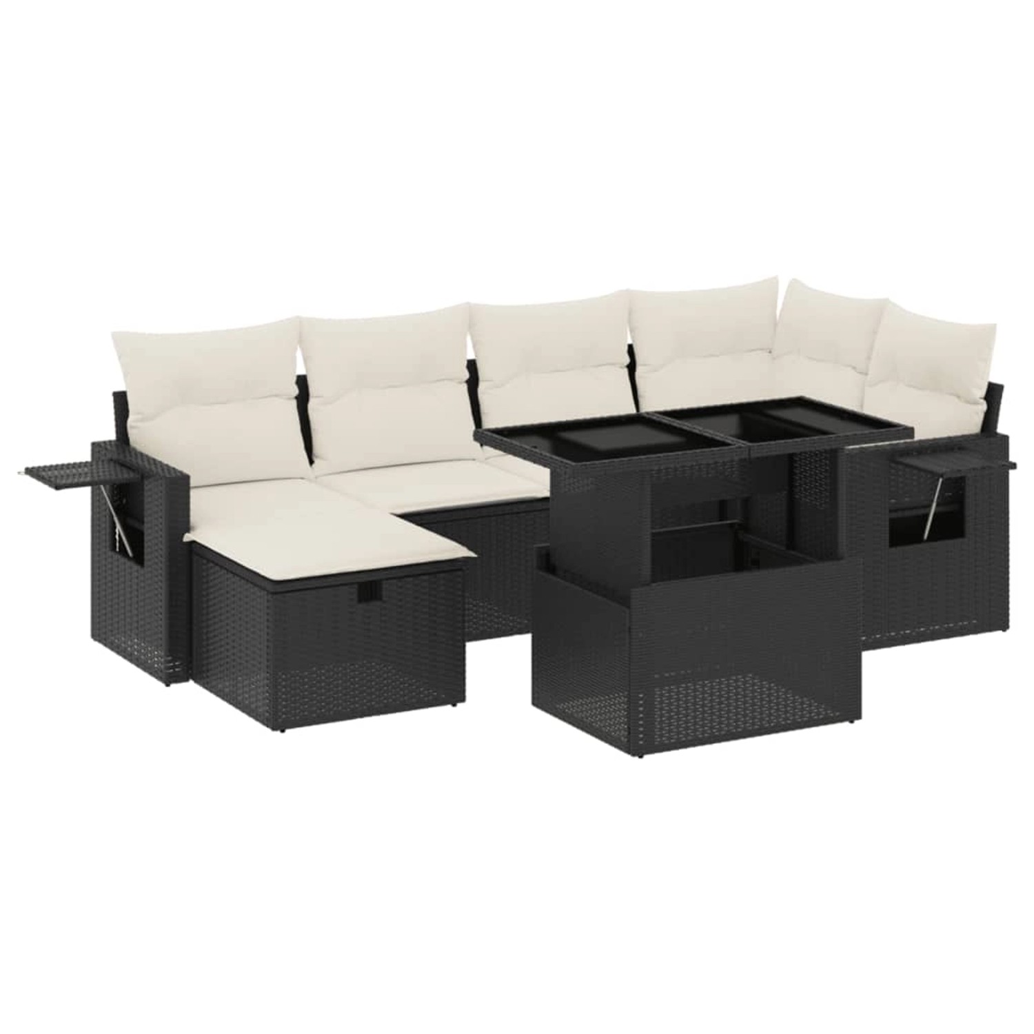 vidaXL 7-Tlg Garten-Sofagarnitur mit Kissen Schwarz Poly Rattan 3274976 günstig online kaufen