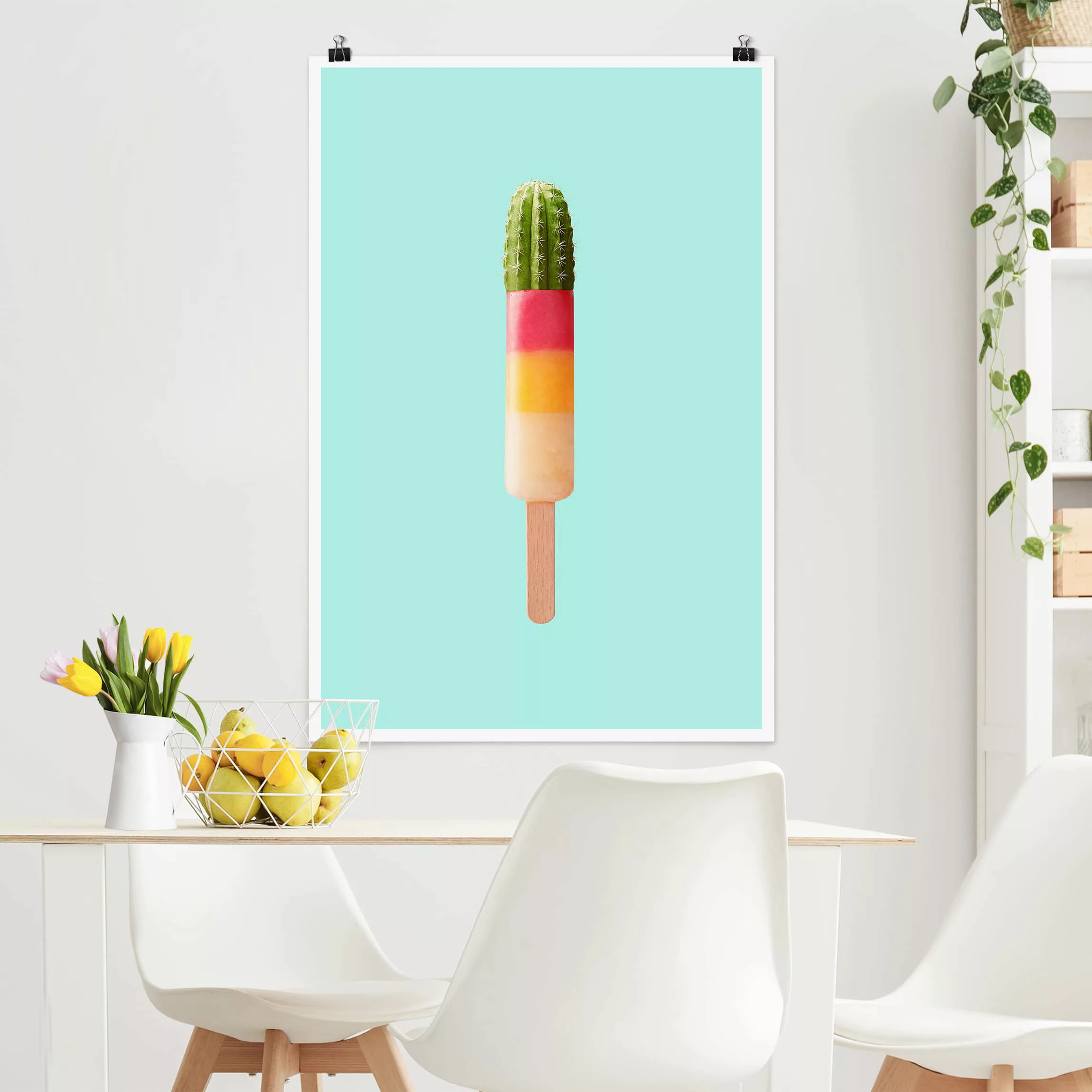 Poster Kunstdruck - Hochformat Eis mit Kaktus günstig online kaufen