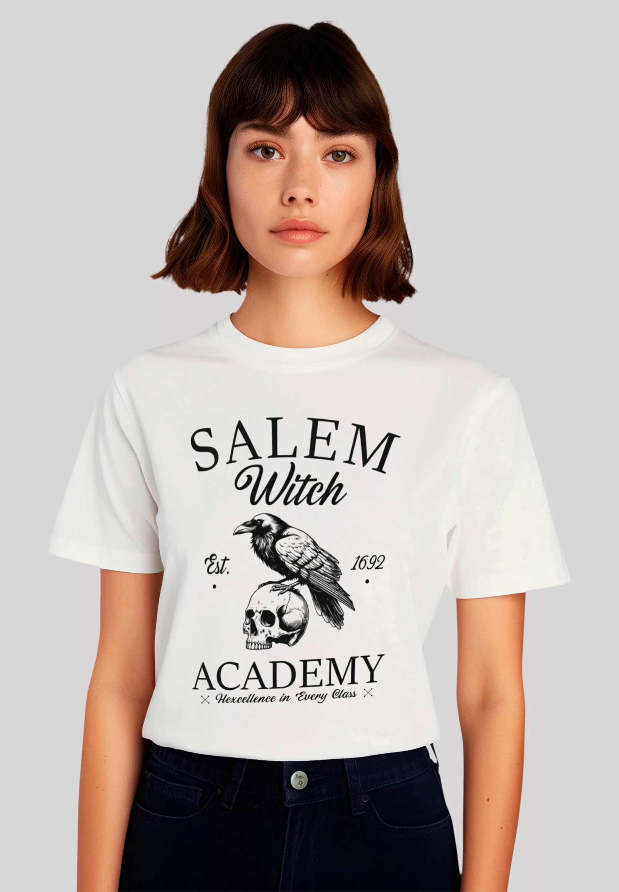 F4NT4STIC T-Shirt "Halloween University Salem witch crow skull", Premium Qu günstig online kaufen