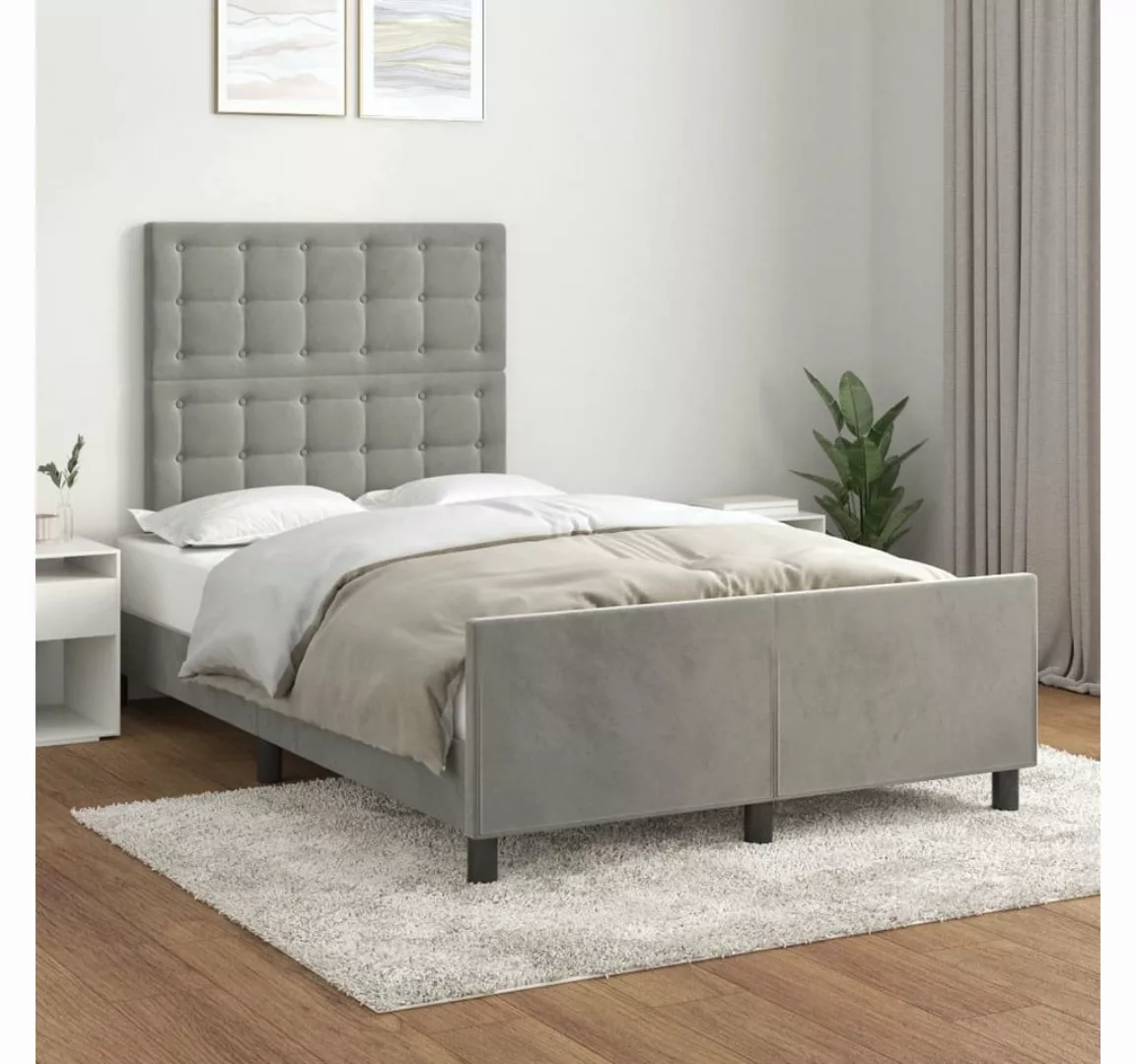 furnicato Bett Bettgestell mit Kopfteil Hellgrau 120x200 cm Samt günstig online kaufen