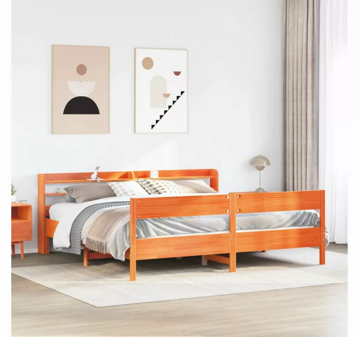 vidaXL Bett, Massivholzbett ohne Matratze Wachsbraun 180x200 Kiefernholz günstig online kaufen