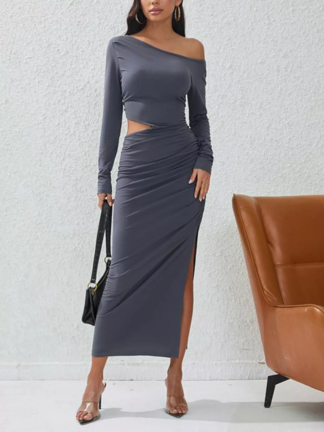 RUZU UG Dirndl Sexy, hüftbedeckendes Midi-Partykleid mit Hohlschlitz günstig online kaufen