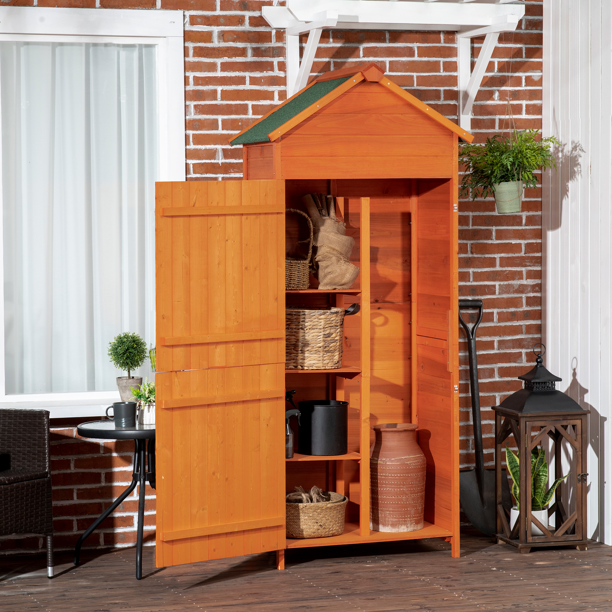 Outsunny Gartenschrank, Holz-Geräteschuppen, Geräteschrank mit Asphaltdach, günstig online kaufen