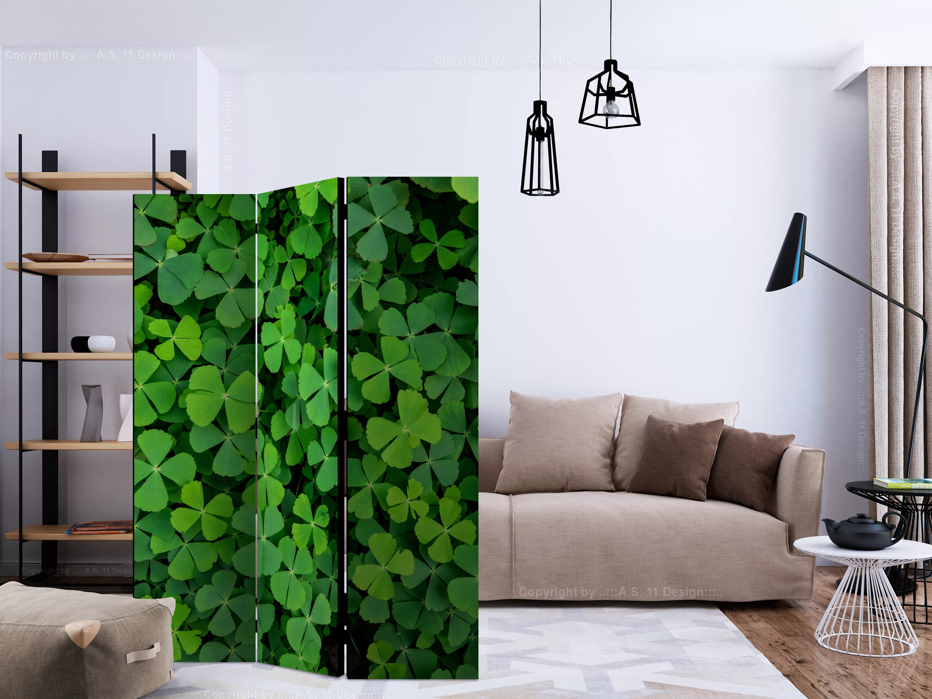 3-teiliges Paravent - Green Clover [room Dividers] günstig online kaufen