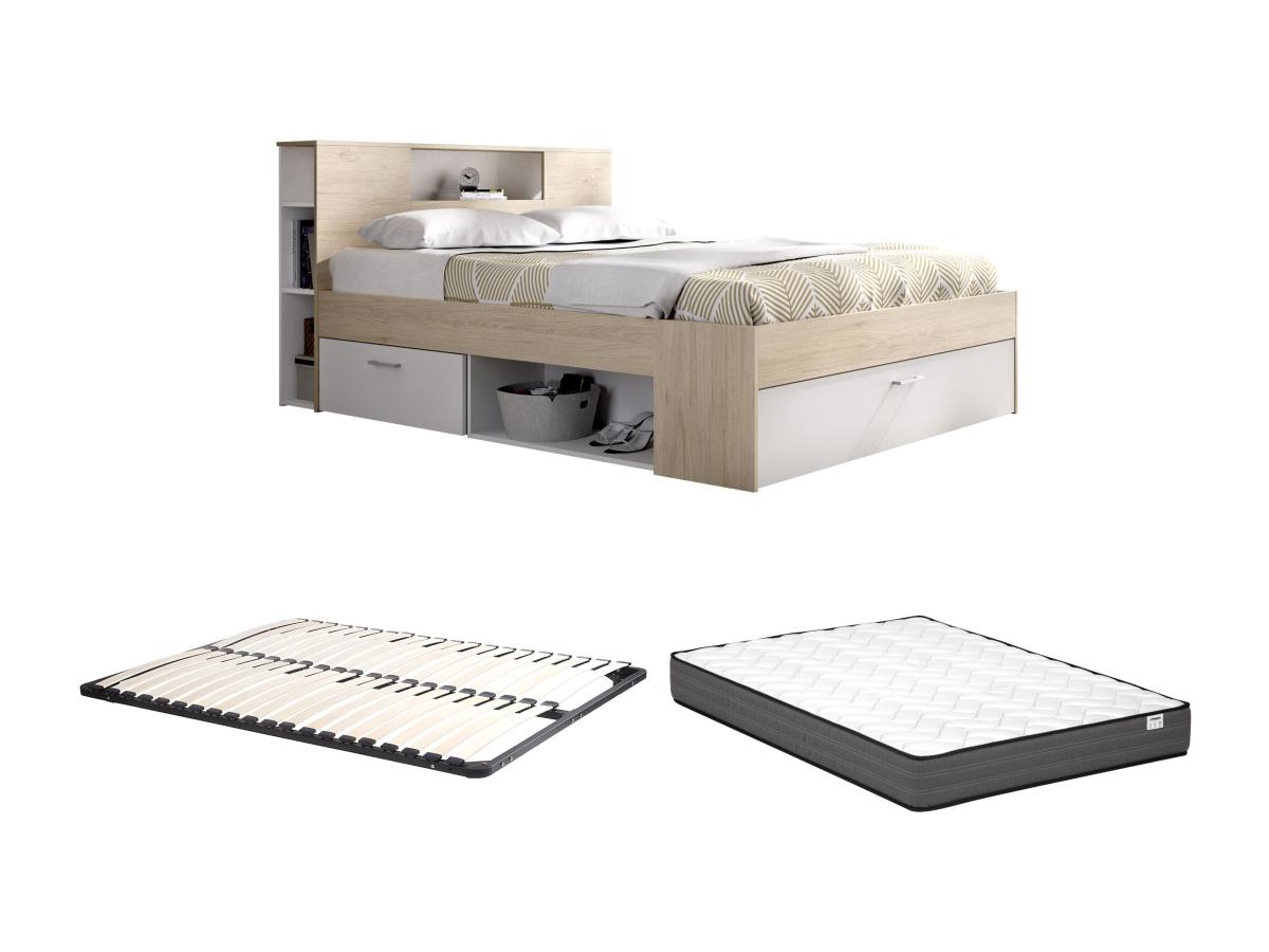 Bett mit Stauraum & Schubladen + Lattenrost + Matratze - 140 x 190 cm - Wei günstig online kaufen