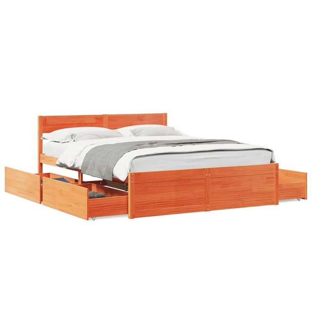 vidaXL Bett, Massivholzbett ohne Matratze Wachsbraun 160x200 Kiefernholz günstig online kaufen