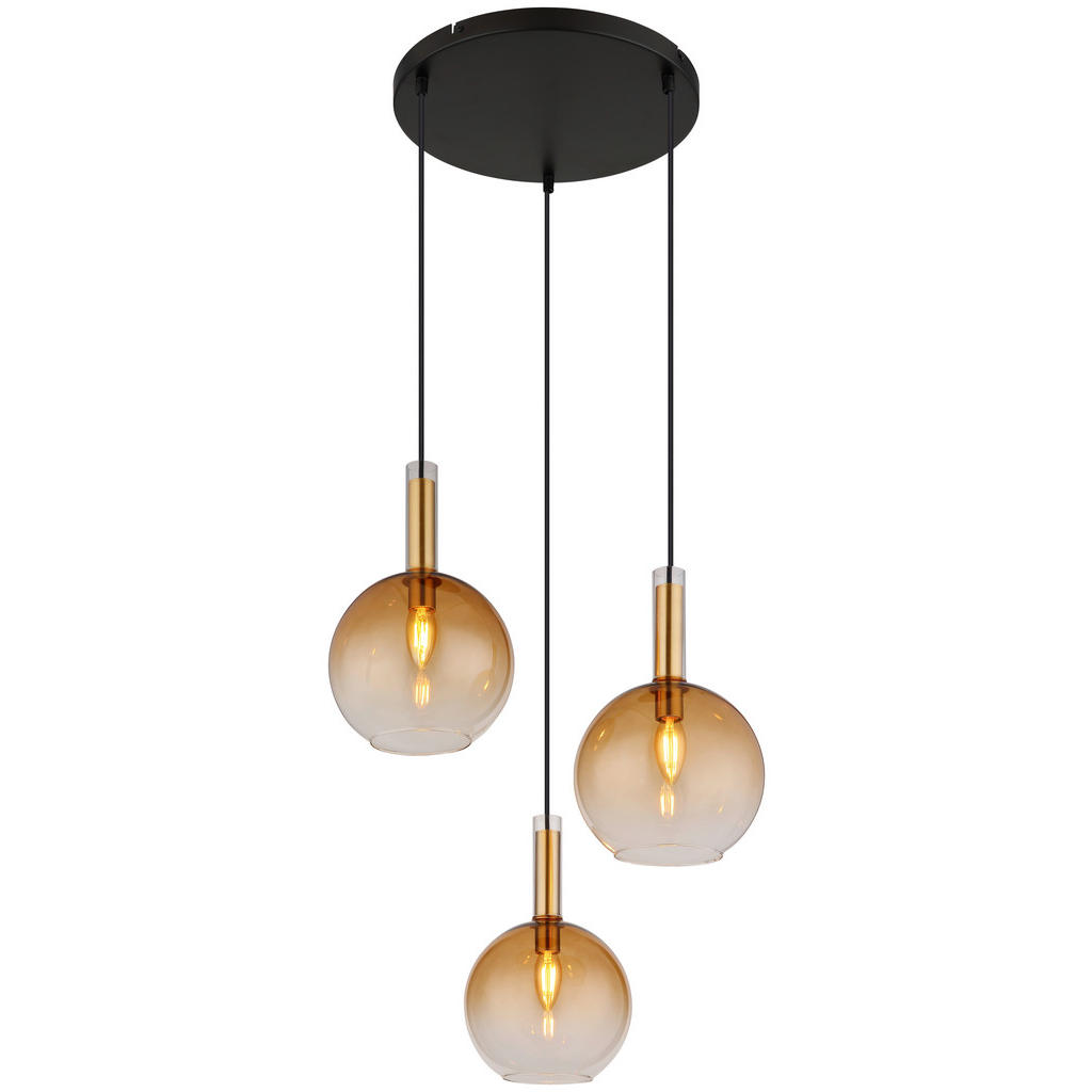 GLOBO Pendelleuchte amber messing schwarz Glas Metall H/D: ca. 150x51 cm E1 günstig online kaufen