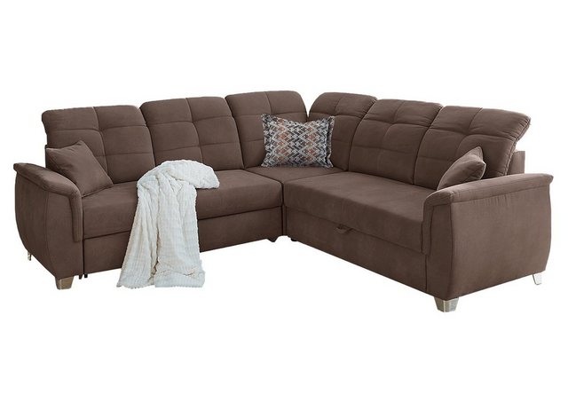 Sofa UDINE, B 252 cm x T 252 cm, Braun, Mikrofaserbezug, Ausziehfunktion mi günstig online kaufen