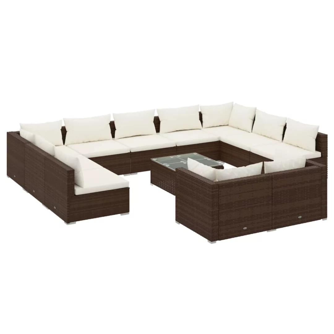 Vidaxl 12-tlg. Garten-lounge-set Mit Kissen Braun Poly Rattan günstig online kaufen