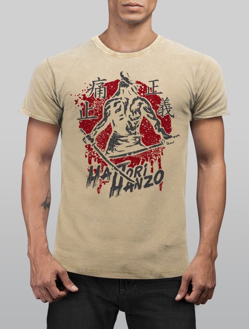 Neverless Print-Shirt Herren Vintage Shirt Samurai günstig online kaufen
