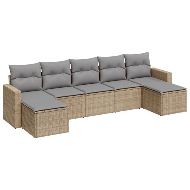 vidaXL Sofaelement 7-tlg. Garten-Sofagarnitur mit Kissen Beige Poly Rattan günstig online kaufen