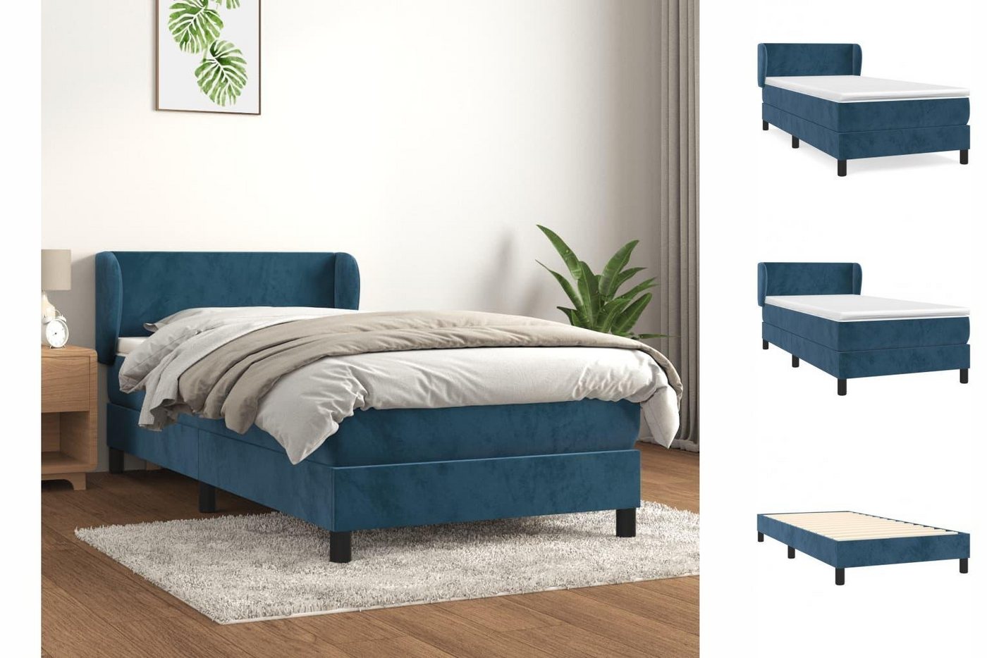 vidaXL Bettgestell Boxspringbett mit Matratze Dunkelblau 90x200 cm Samt Bet günstig online kaufen