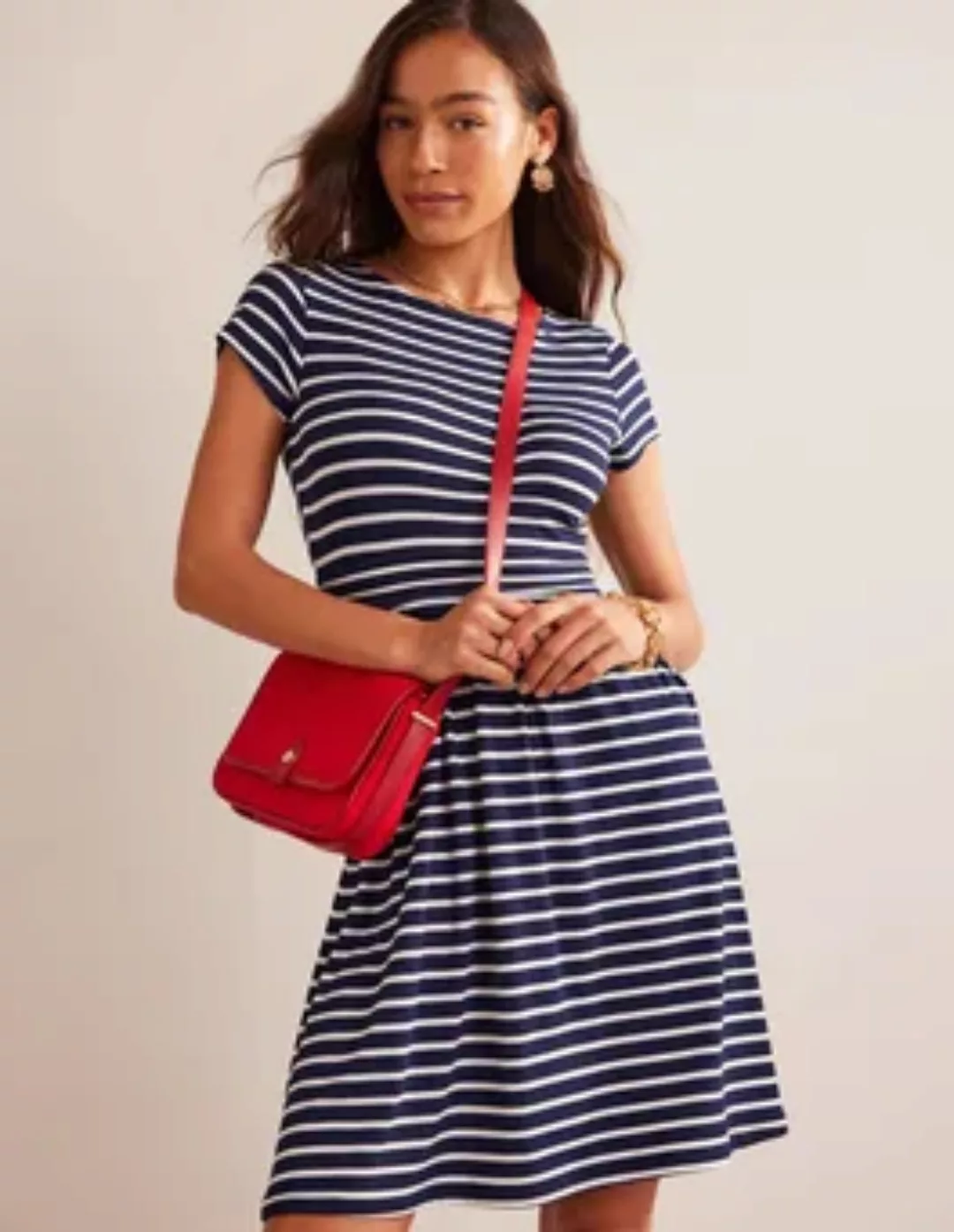 Amelie Jersey-Kleid Damen Boden, Marineblau, Naturweiß Streifen günstig online kaufen