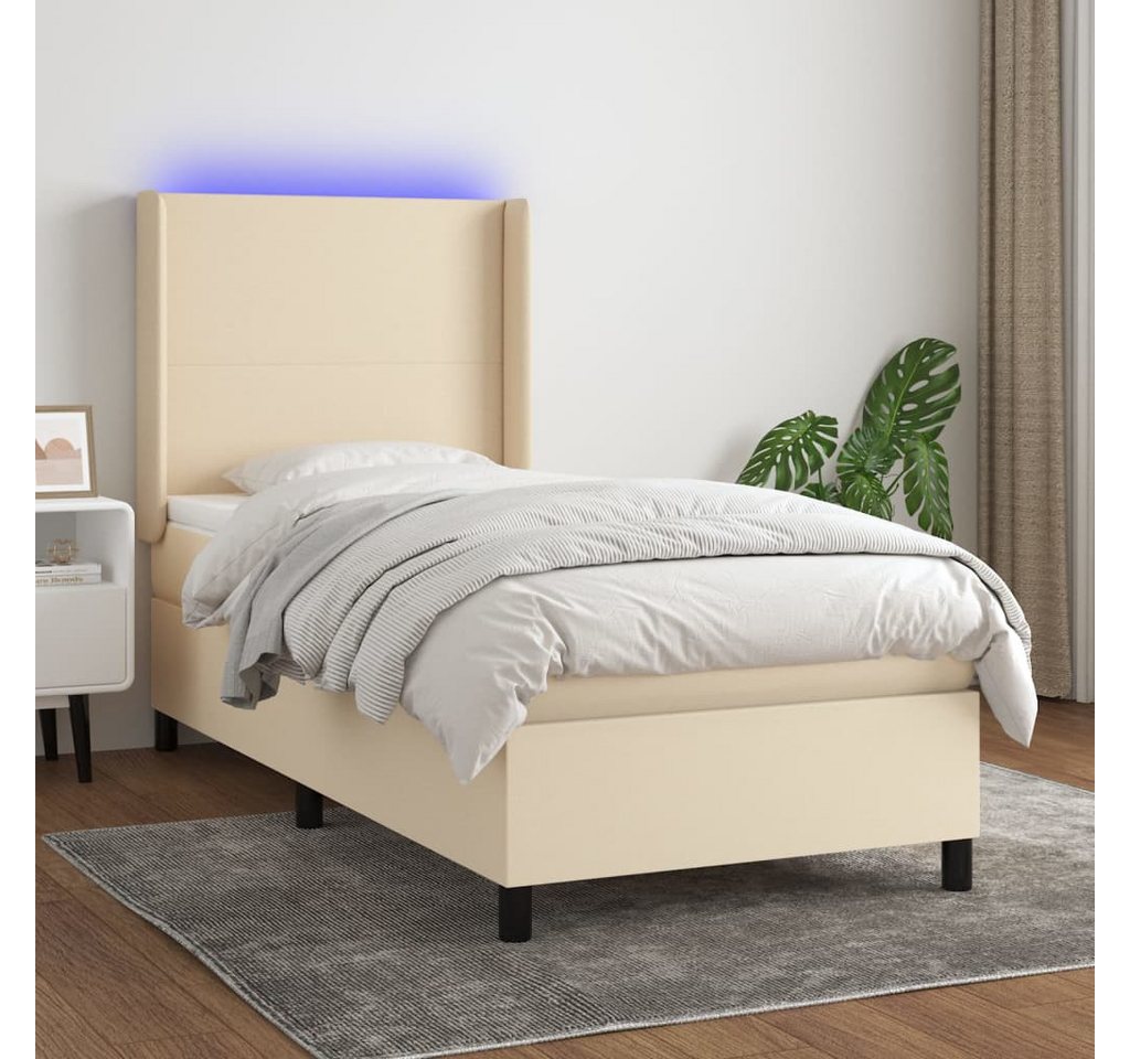 vidaXL Boxspringbett Boxspringbett mit Matratze LED Creme 90x200 cm Stoff B günstig online kaufen