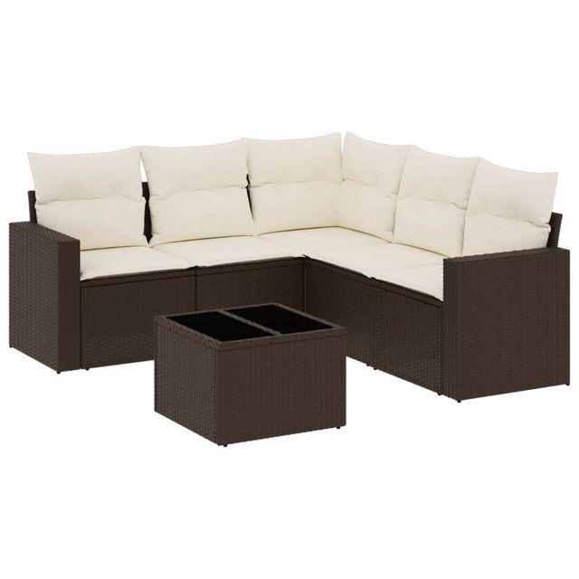 vidaXL Sofaelement 6-tlg. Garten-Sofagarnitur mit Kissen Braun Poly Rattan günstig online kaufen