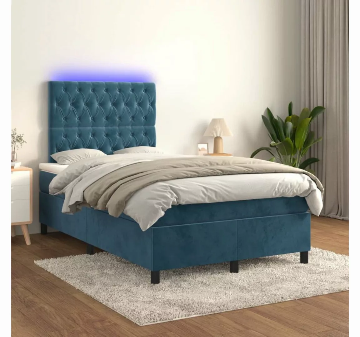 vidaXL Boxspringbett Boxspringbett mit Matratze & LED Samt (120 x 200 cm, B günstig online kaufen