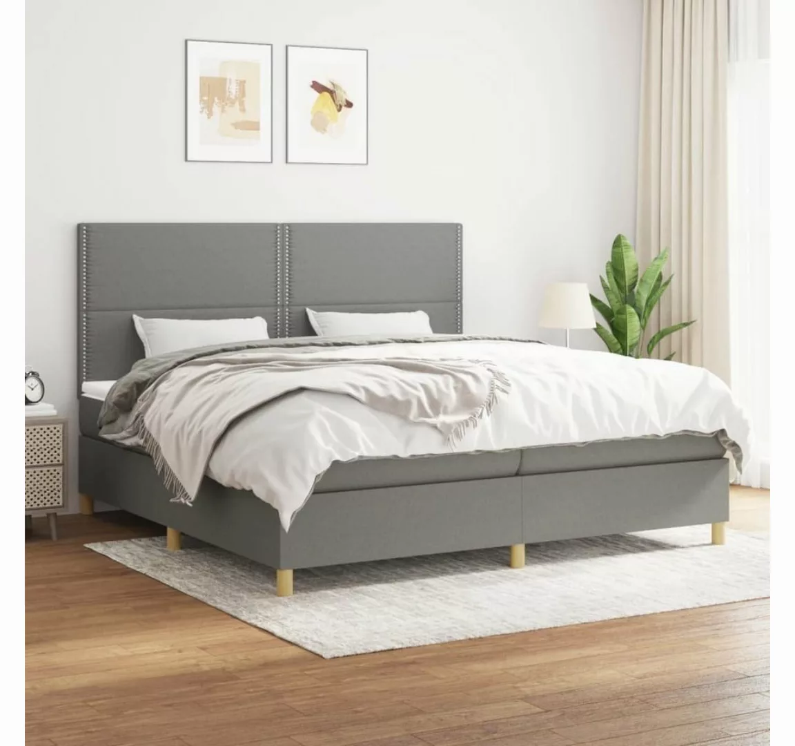 furnicato Bett Boxspringbett mit Matratze Dunkelgrau 200x200 cm Stoff günstig online kaufen