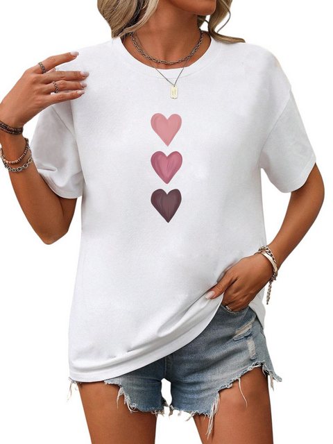 PYL Kurzarmshirt Damen Sommer Valentinstag Oversize-Shirt mit Liebe Grafik günstig online kaufen